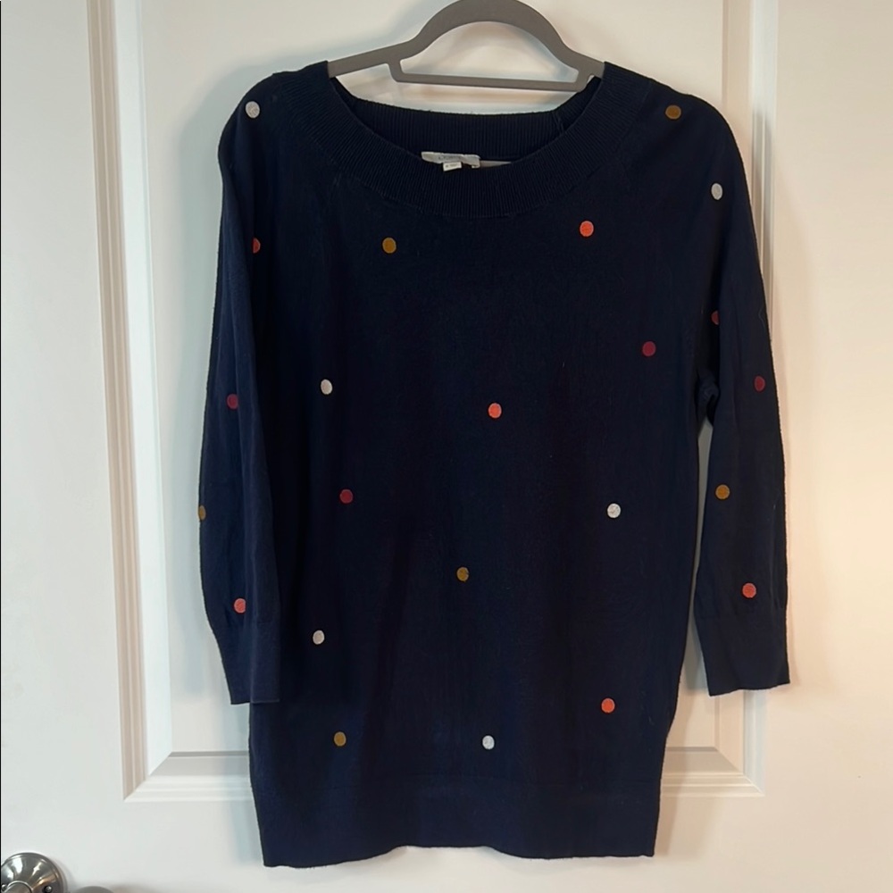 LOFT Navy Dotted Crew Neck Sweaters Lightweight Knit